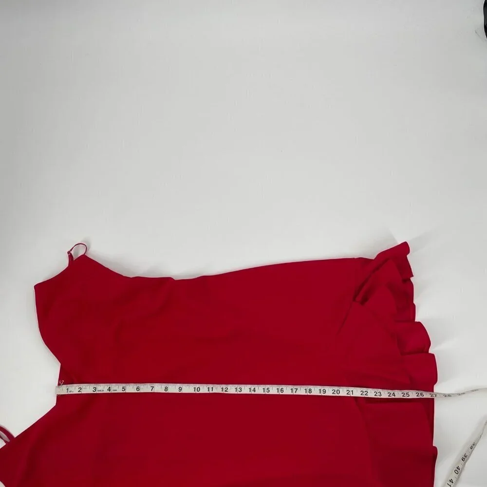 Showpo Red Spaghetti Strap Ruffle V-Neck Dress Womens Size 12 Feminine Flirty - Picture 11 of 11